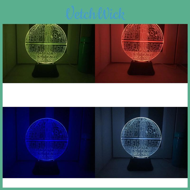 Lampada da Notte LED 3D Morte Nera di Star Wars con Controllo Tattile per Arredamento Camera da Letto