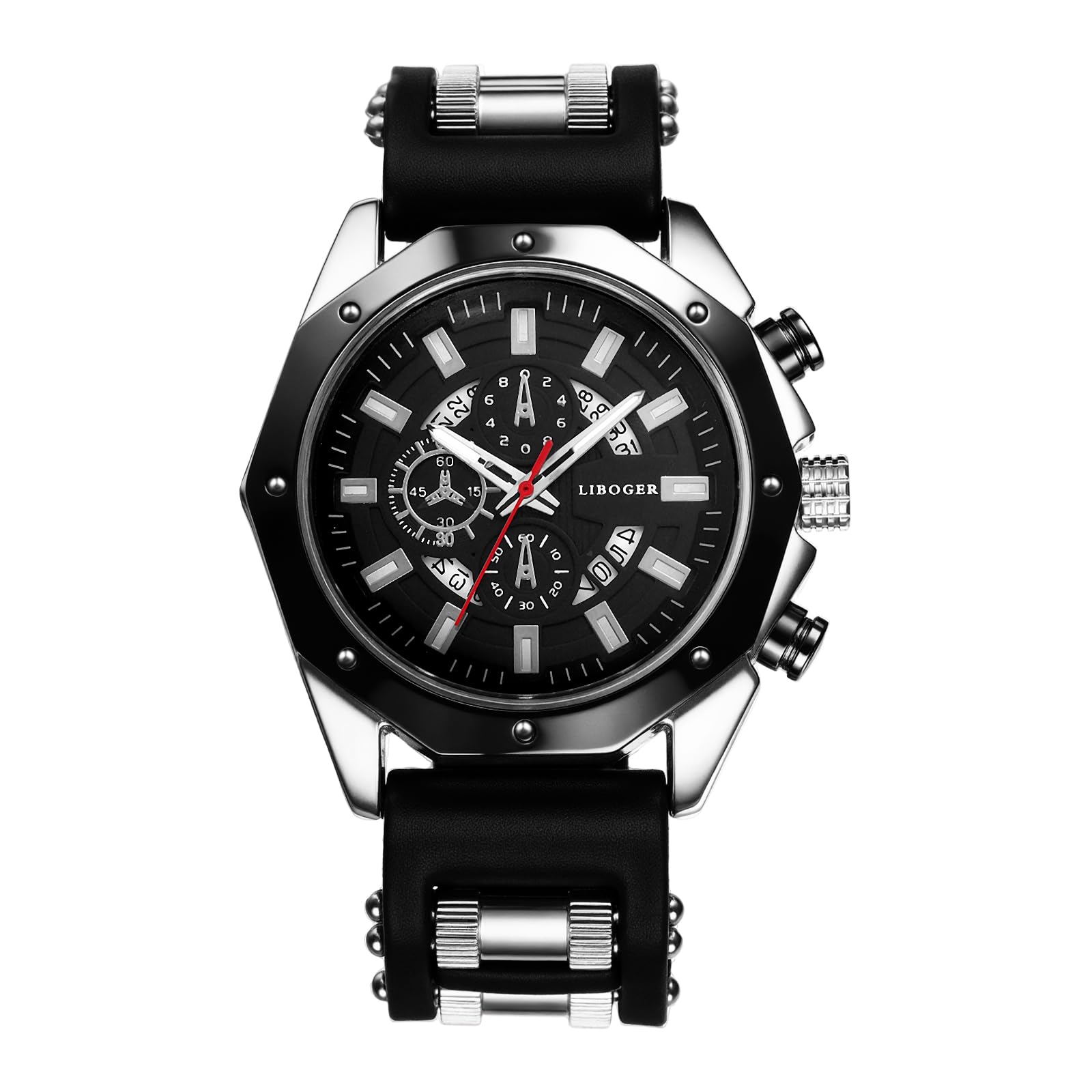 

Watch with Silicone Trinocular Polygonal Analog Polygonal Quartz Stylish Design Day Outdoor Use Men s Band, Lens, Case Waterproof, Display, Dial,