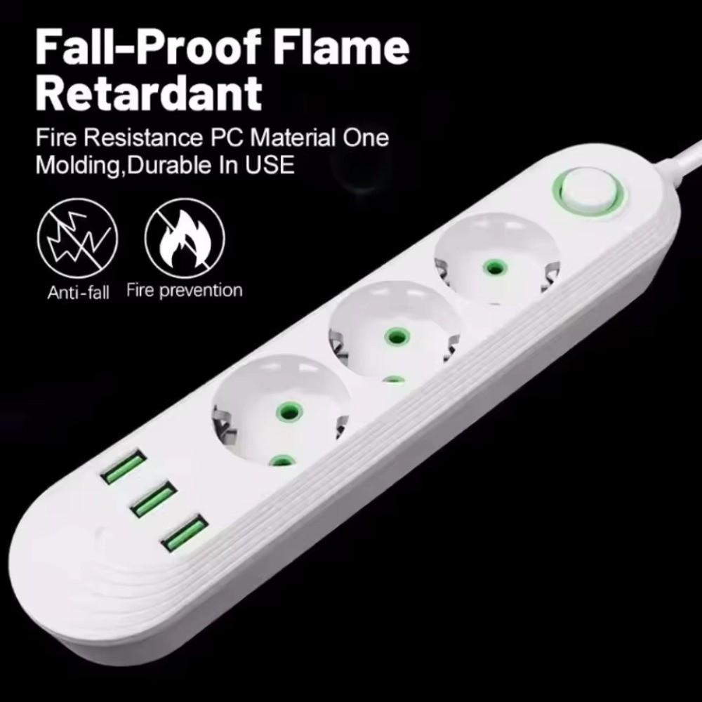 2500W EU-Steckdose 3 USB-Anschlüsse Verlängerungskabel Ladegerät Adapter Steckdosenleiste Büro-Netzteil