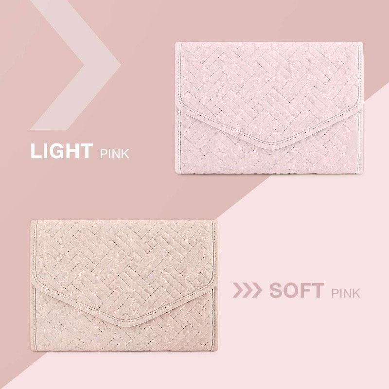 Travel Jewelry Organizer Case Foldable Jewelry Roll for Journey-Rings, Necklaces, Earrings, Bracelets,Mini,Soft Pink