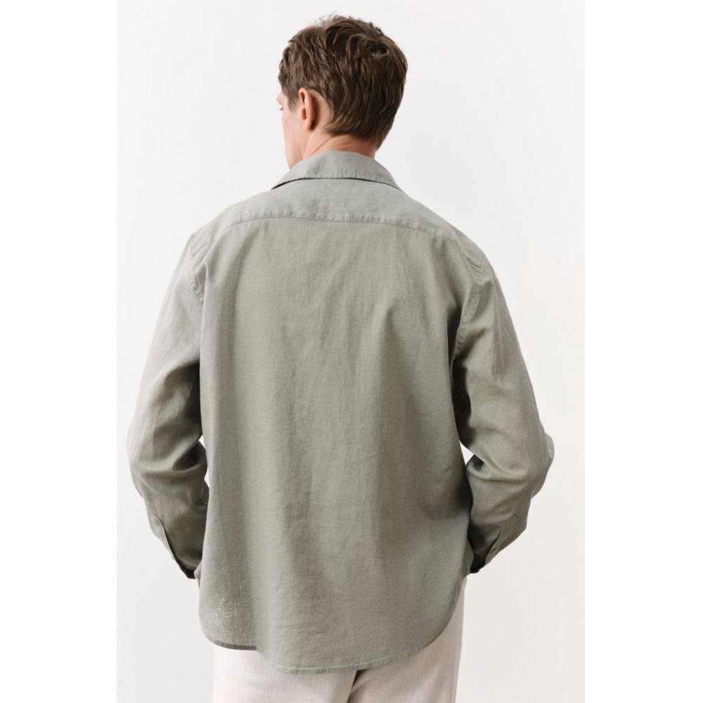 H M Regular Fit Linen Blend sHirt kHaki Green