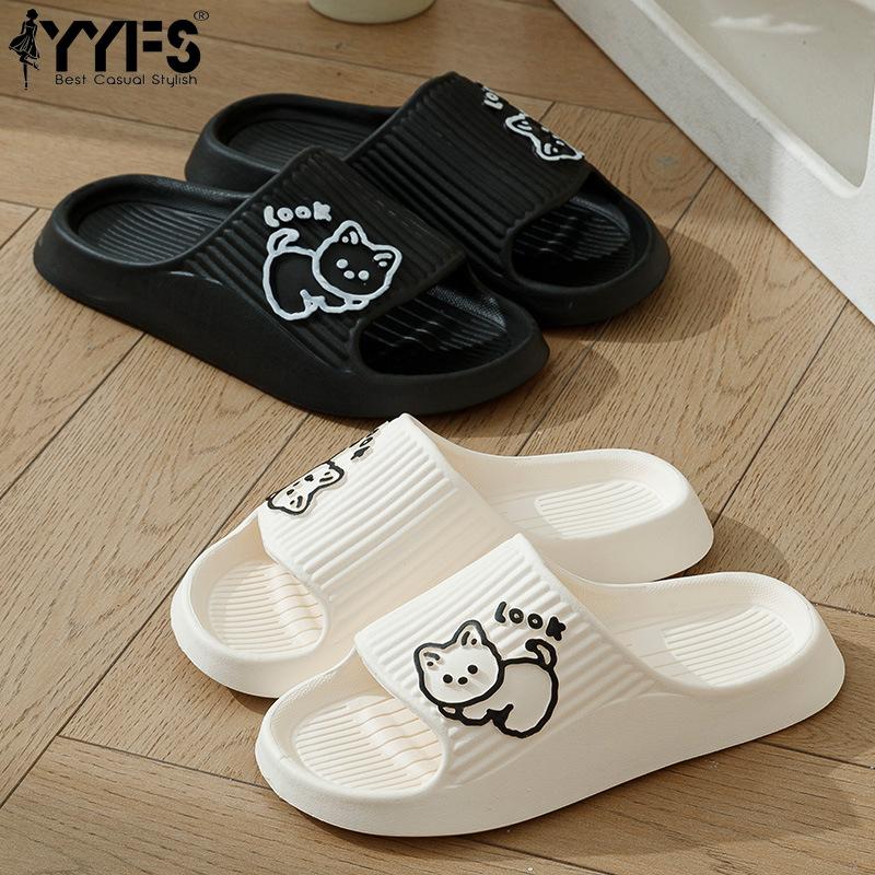 

2024 Summer Women Bath Slippers Non-slip Home Slippers Thick Platform Cat Pattern Beach Sandals Female Flip Flops Indoor Outdoor 44-45 (recommended for 43-44 feet) темно-синього кольору