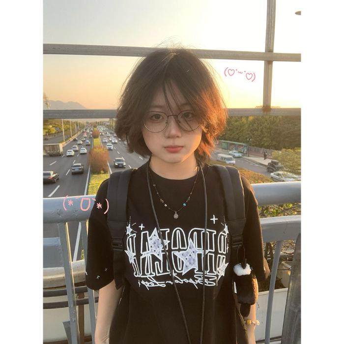 

Women s Summer Lace Applique Embroidery T-Shirt - Hip Hop Style, Loose Fit, Pure Cotton Large чёрный