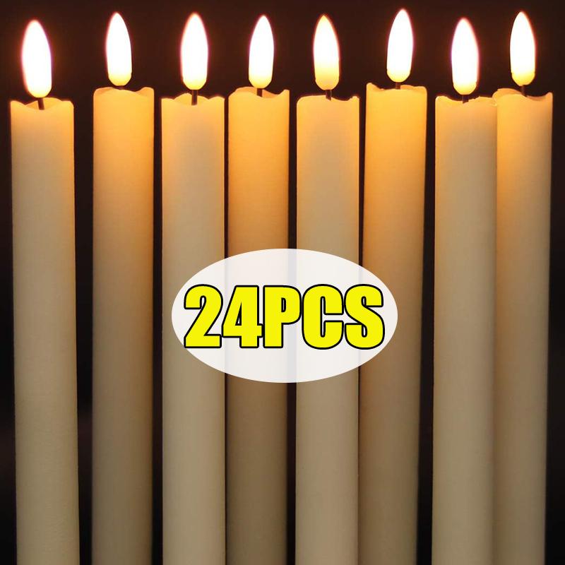 1/24pcs LED Flameless Taper Candles Lights 3D Wick Battery Christmas Simulation Long Candles Window Electric Candles Lamps