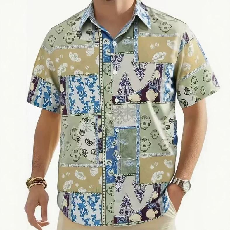 Herren S Kurzarm Hawaiian Tropisch Lässig Stretch Kühl Hemd
