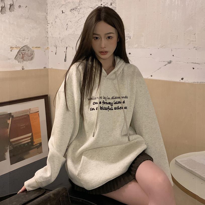 Women Long Sleeve Hooded O Neck Loose Pullovers Female Tops Solid Color Sweatshirts