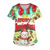 Ladies' Christmas Printed Fashionable V-neck Pocket Short Sleeved  Uniform And Caregiver Top