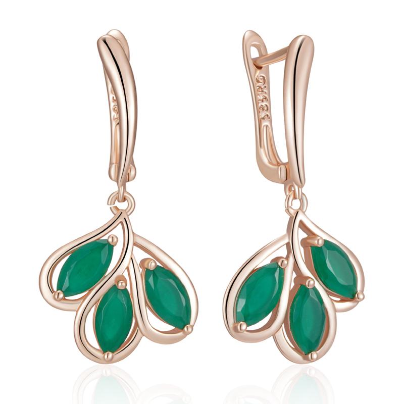 

Green Crystal Flower Drop Earrings For Women Luxury Rose Gold Color Natural Zircon Accessories Vintage Jewelry