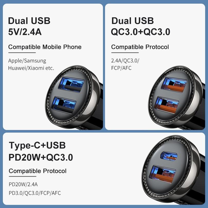 Essager USB Car Charger USB Type C Quick Charge QC 3.0 for IPhone 14 13 12 Pro Max Xiaomi Fast Charging Charger for Phone In Car