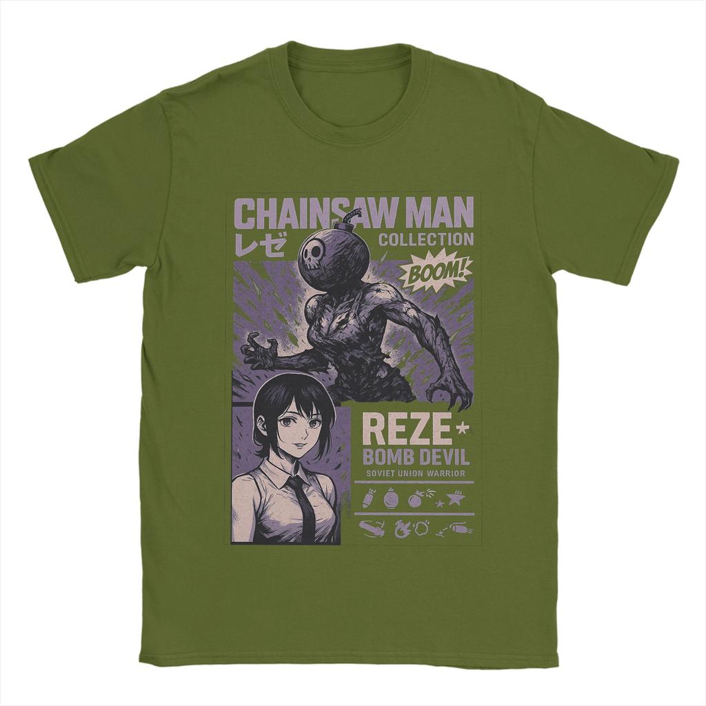 Anime Chainsaw Man Reze TShirt Men Manga Denji Power 100 Cotton TShirts Summer O Neck Tee Shirt Hot Sale Oversized Clothes