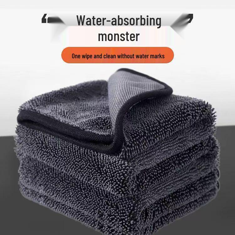 Quick-Dry Black Car Cleaning Towel - Double-Sided, High Absorbency, Edge-Braided