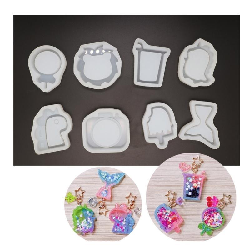 X6HE Bear Epoxy Resin Molds Shaker Dinosaur Photo Frame Keychain Pendant Silicone Jewelry Making Decorations DIY