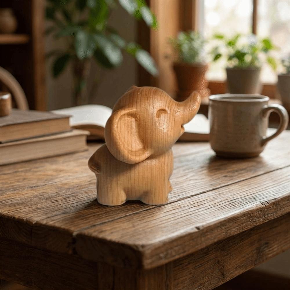 Mini Wooden Elephant Statues Intricately Carved Adorable Tabletop Ornament Desktop Decor