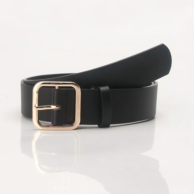 Womens Korean Stylish Vintage Pu Leather Belt Featuring Square Buckle Design