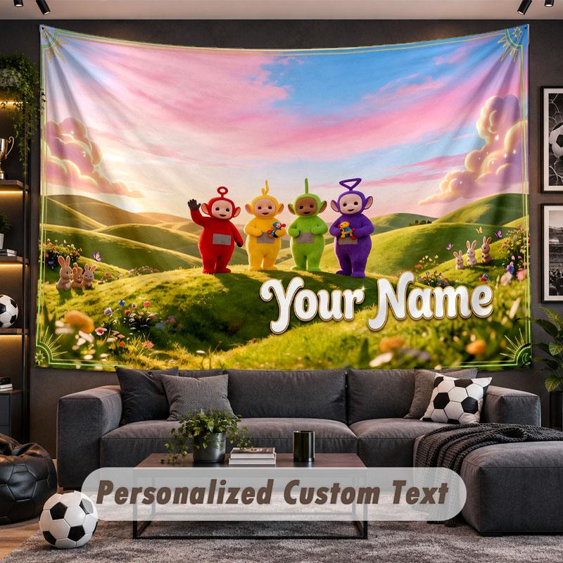 Wall Hanging Tapestry Custom NameTeletubbies Pattern Personalized Printed Fabric Wall Decor