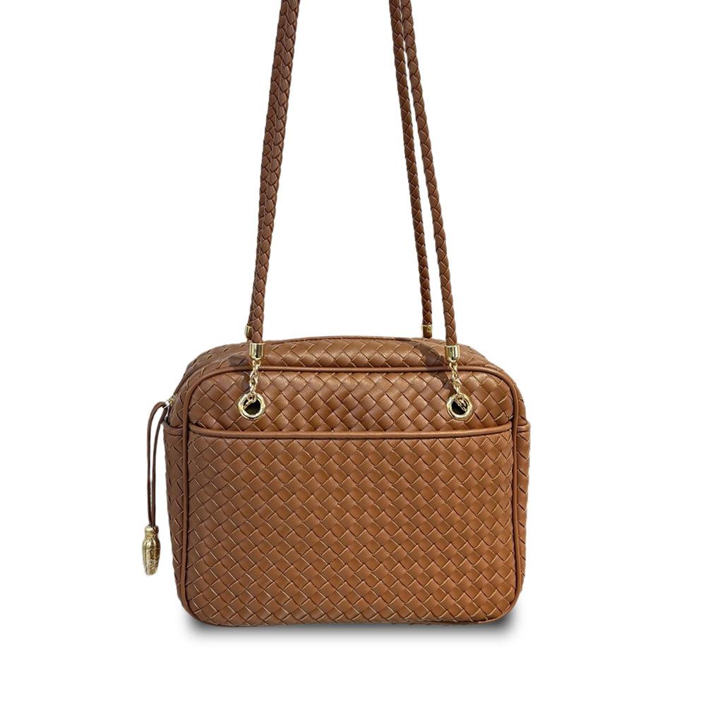New Leather Woven Camera Bag Tofu Bag Niche Retro Boston Women's Bag Cross-border Fashion Shoulder Messenger Bag