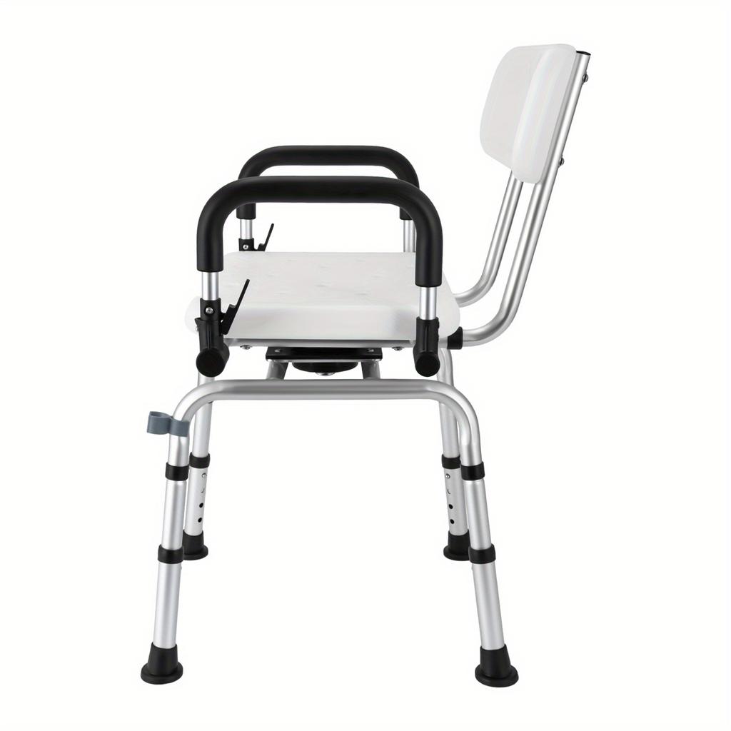 360° Rotating Shower Chair with Armrests and Backrest, Height-Adjustable Rotatable Shower Stool, Shower Chair