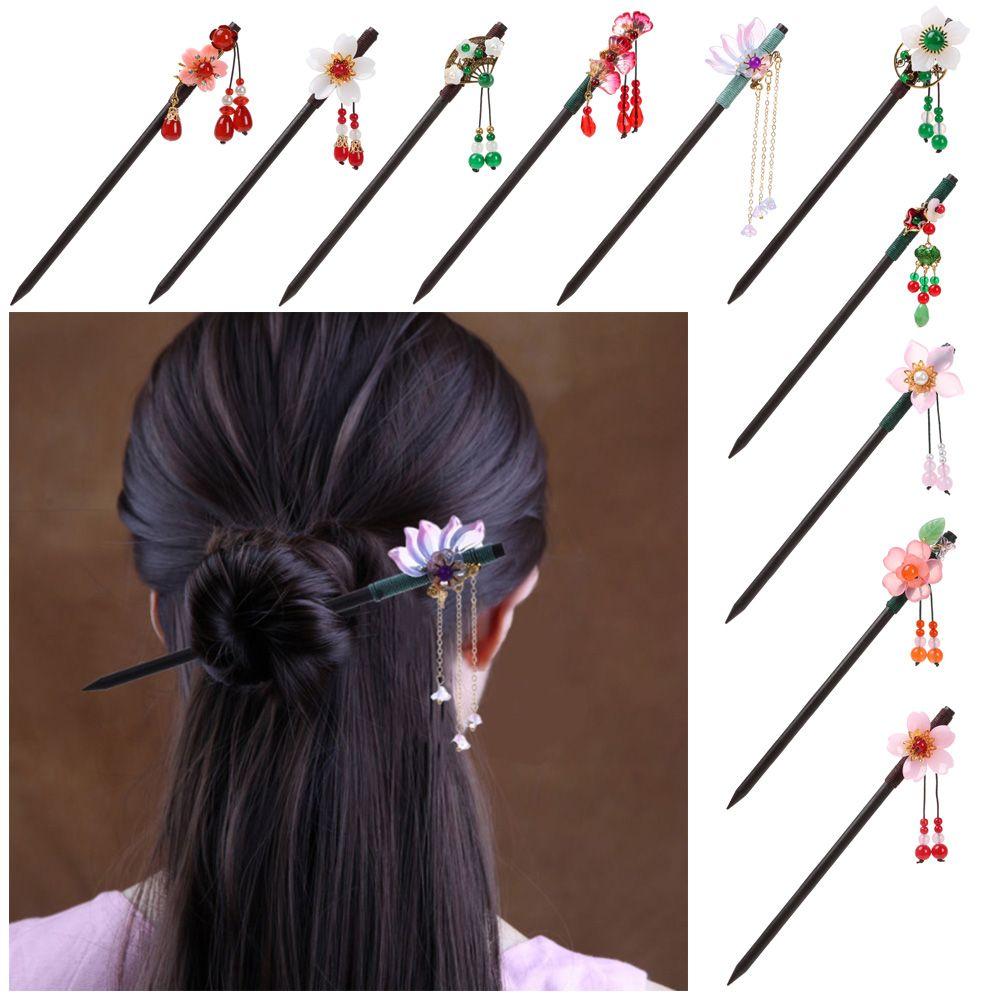 

Handmade Flowers Ebony Tassel Hair Styling Tools Hairpin Hair Accessories Chopstick Hair Sticks