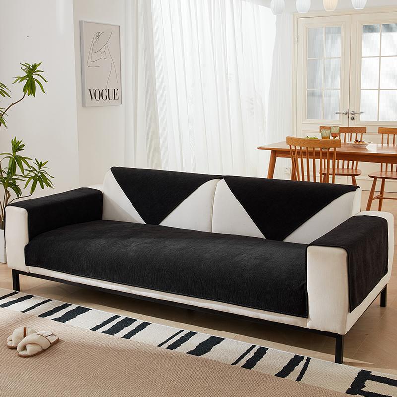 Four Seasons Universal Chenille Sofa Cover Sofa Pad Solid Color Striped Sofa Mat for Living Room Non-Slip L Shaped Couch Cushion