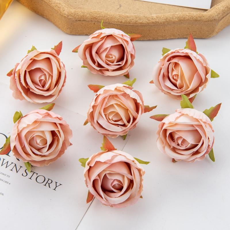 10/20pcs Artificial Flowers Scrapbook Home Room Decor Silk Diy Gifts Candy Box Cake Wedding Outdoor Fake Roses Christmas Wreaths