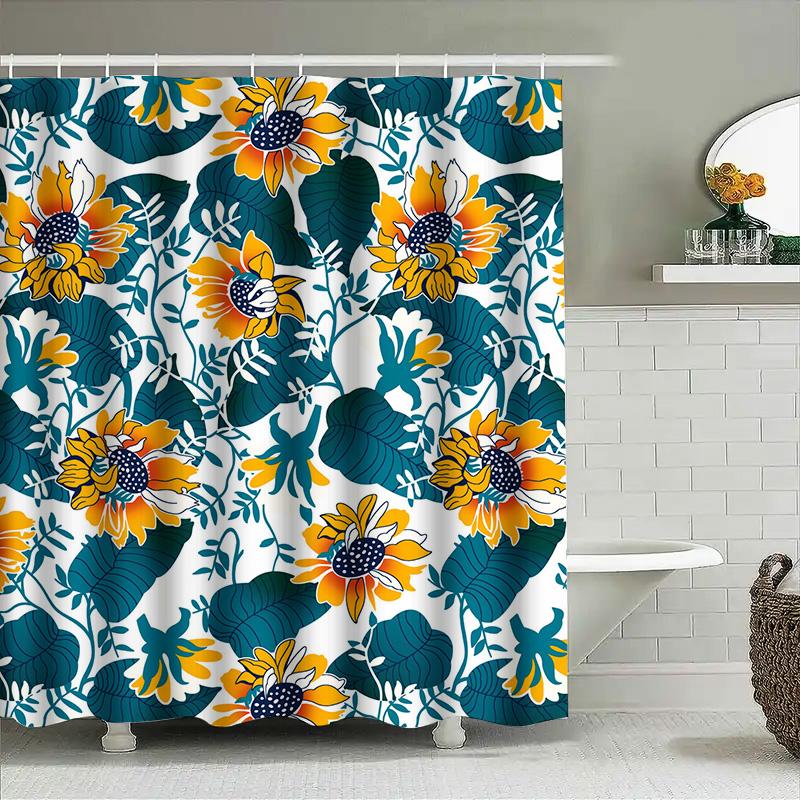 Sunflower Leaves Shower Curtain 3D Printed Bath Decor For Home Decoration