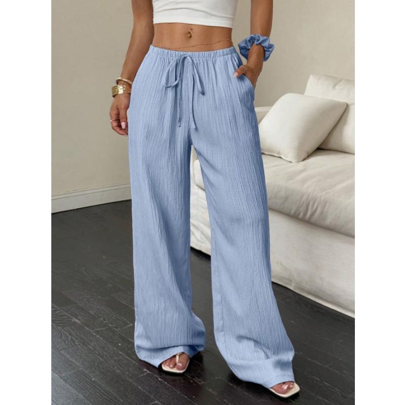 Fashion Women's Versatile Drawstring Casual Solid Color Pleated Wide-leg Pants