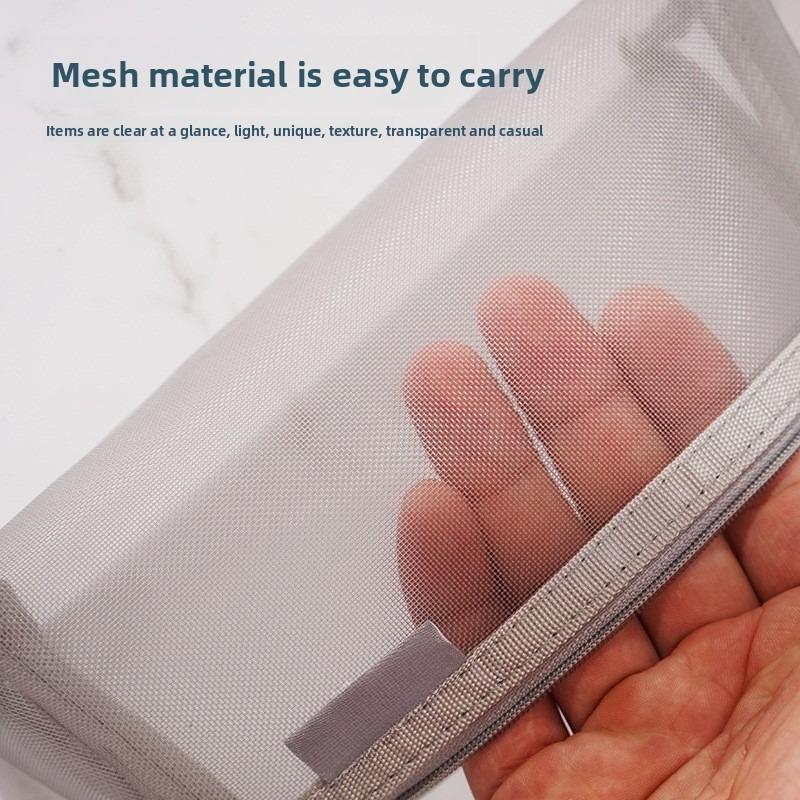 Simple Transparent Mesh Pencil Bag Three-dimensional Triangular Stationery Bag for Men and Women