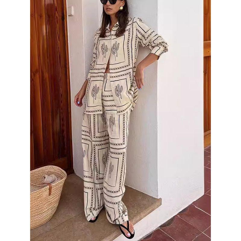 Long Sleeve Shirt Printed Pants Set Long Sleeve Shirts Print Trousers Set