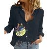Femei Modă Mânecă Lungă Top Bumbac In Cămașă cu Nasturi Doamne Bluze Casual cu Imprimeu