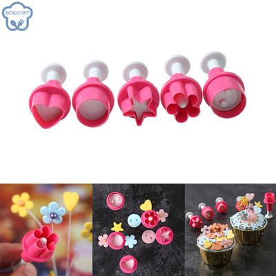 Juego de 5 cortadores de fondant con forma de corazón, estrella y flor, herramientas para decoración de pasteles y azucarería, sellos para galletas, accesorios para hornear