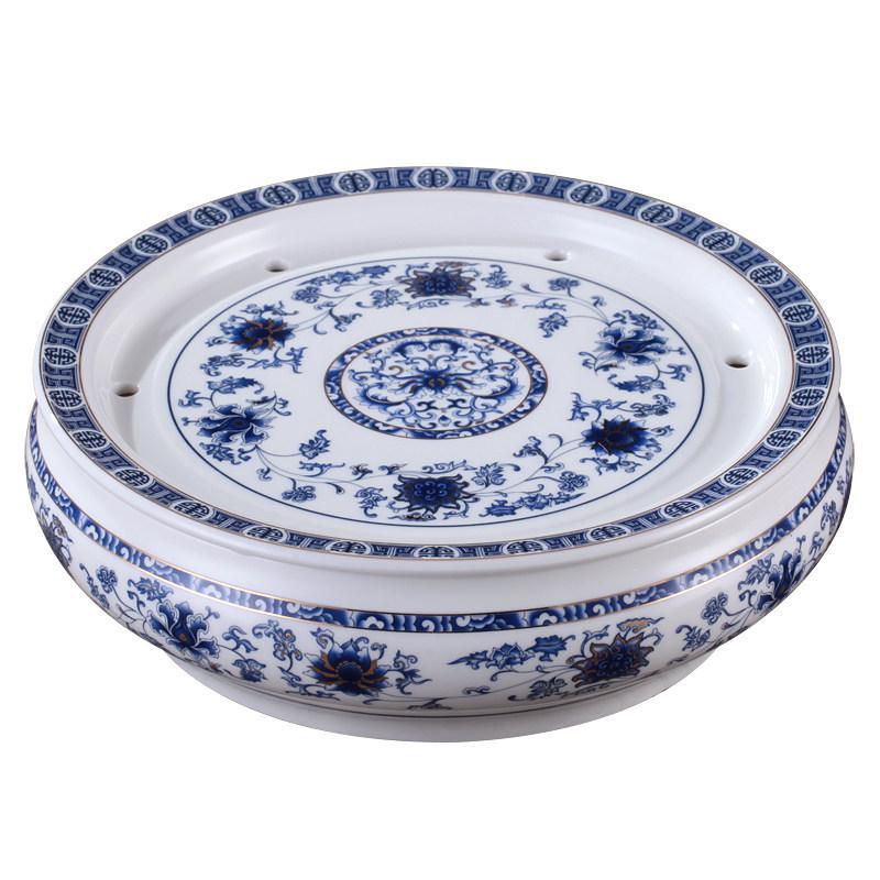 10-Inch Round Gongfu Ceramic Tea Tray with Double-Layer Water Storage