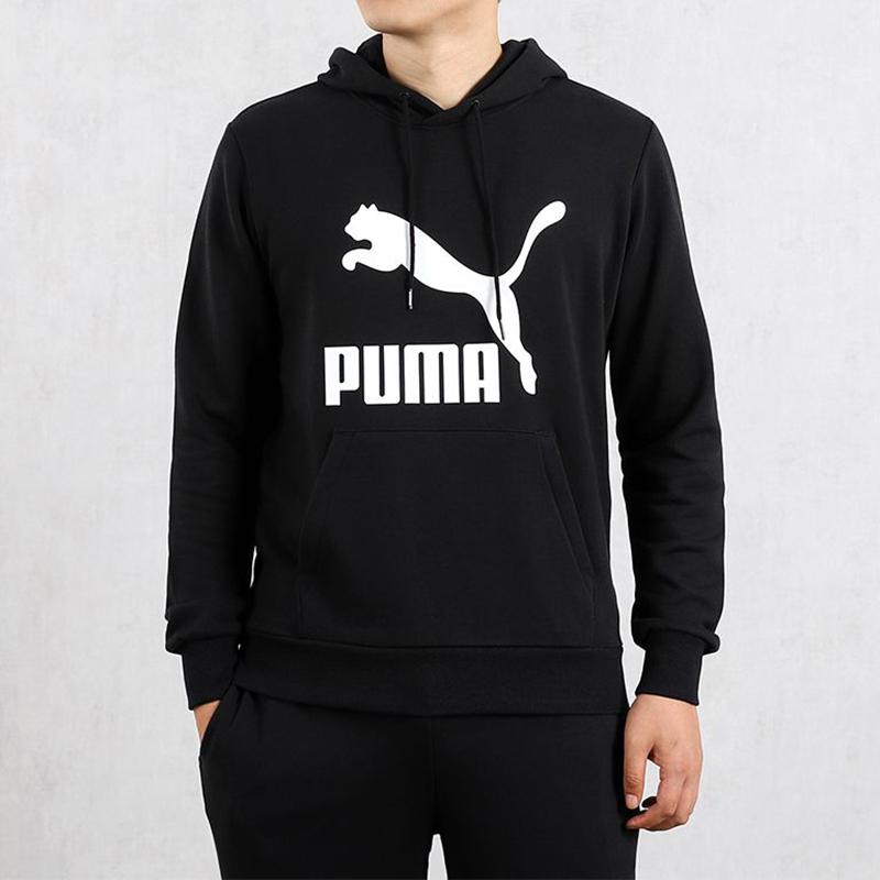 Puma Classics Printed Drawstring Hoodie Long Sleeve Men Tops Black 599300-01