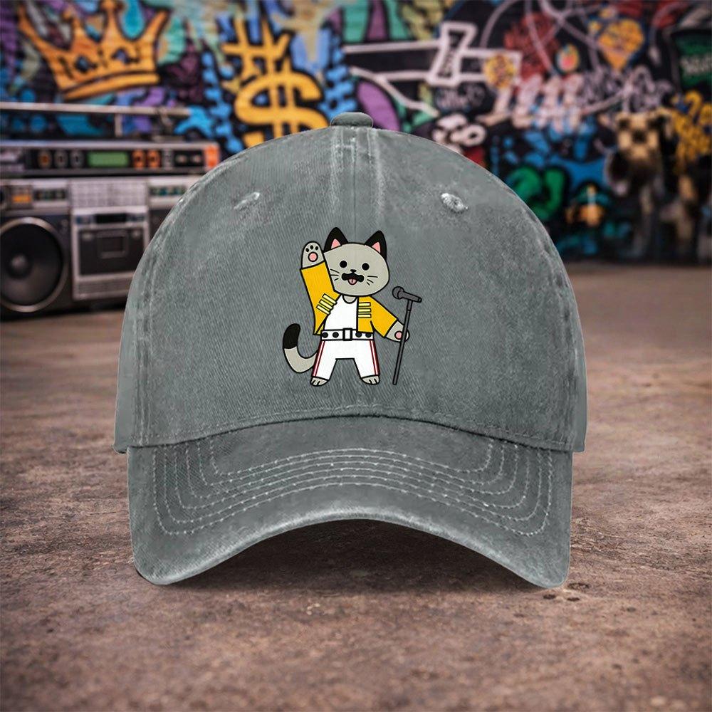Freddy Mercury Cat Vintage Washed Baseball Cap Unisex Unisexs Duckbill Hat Fun Print Casual Gift Multiple Colors