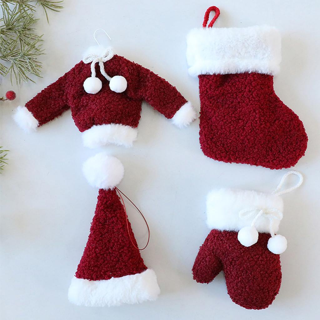 Hanging Stocking Socks, Santa Hat and Tree Ornaments Set, Festive Hanging Set for Holiday Display