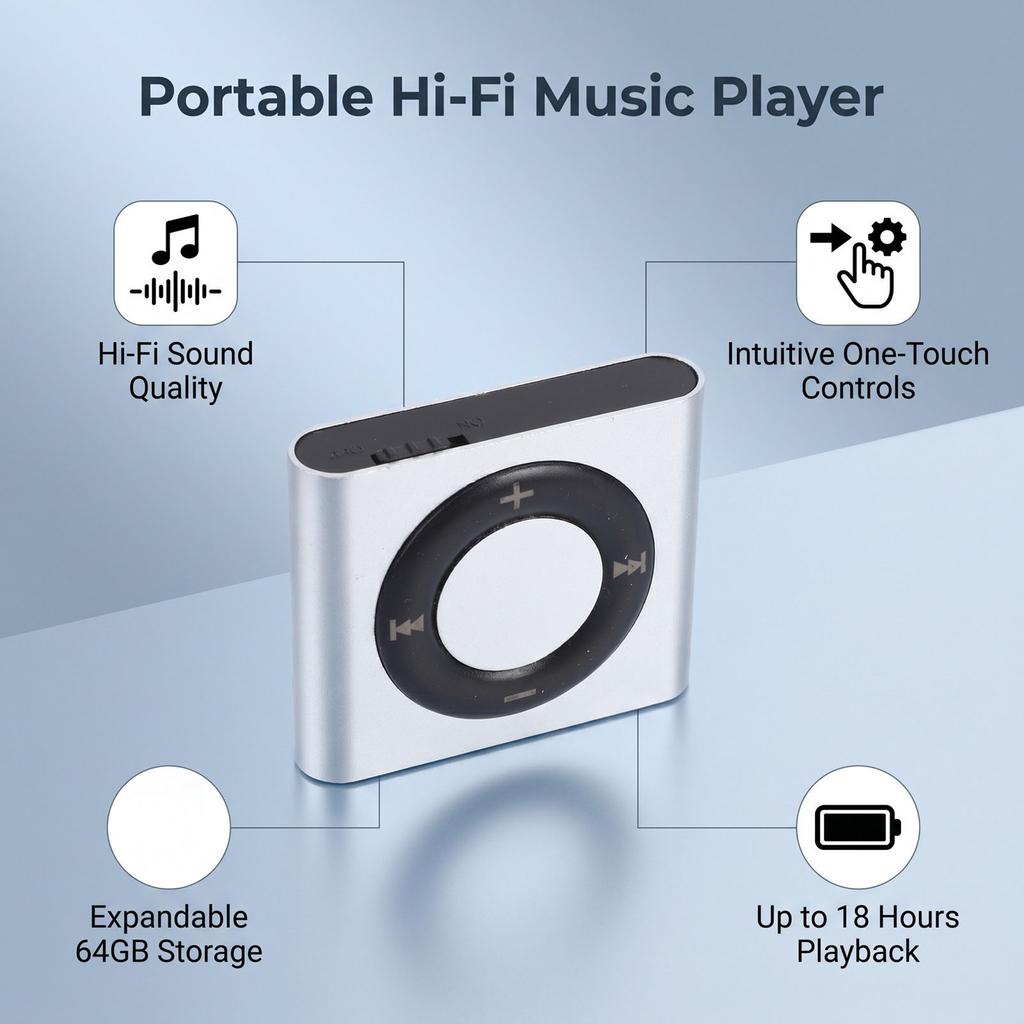 MP3 Player Portable Music Player with HiFi Sound Built in HD Speaker Aluminum Alloy Rechargeable Support Earphone with