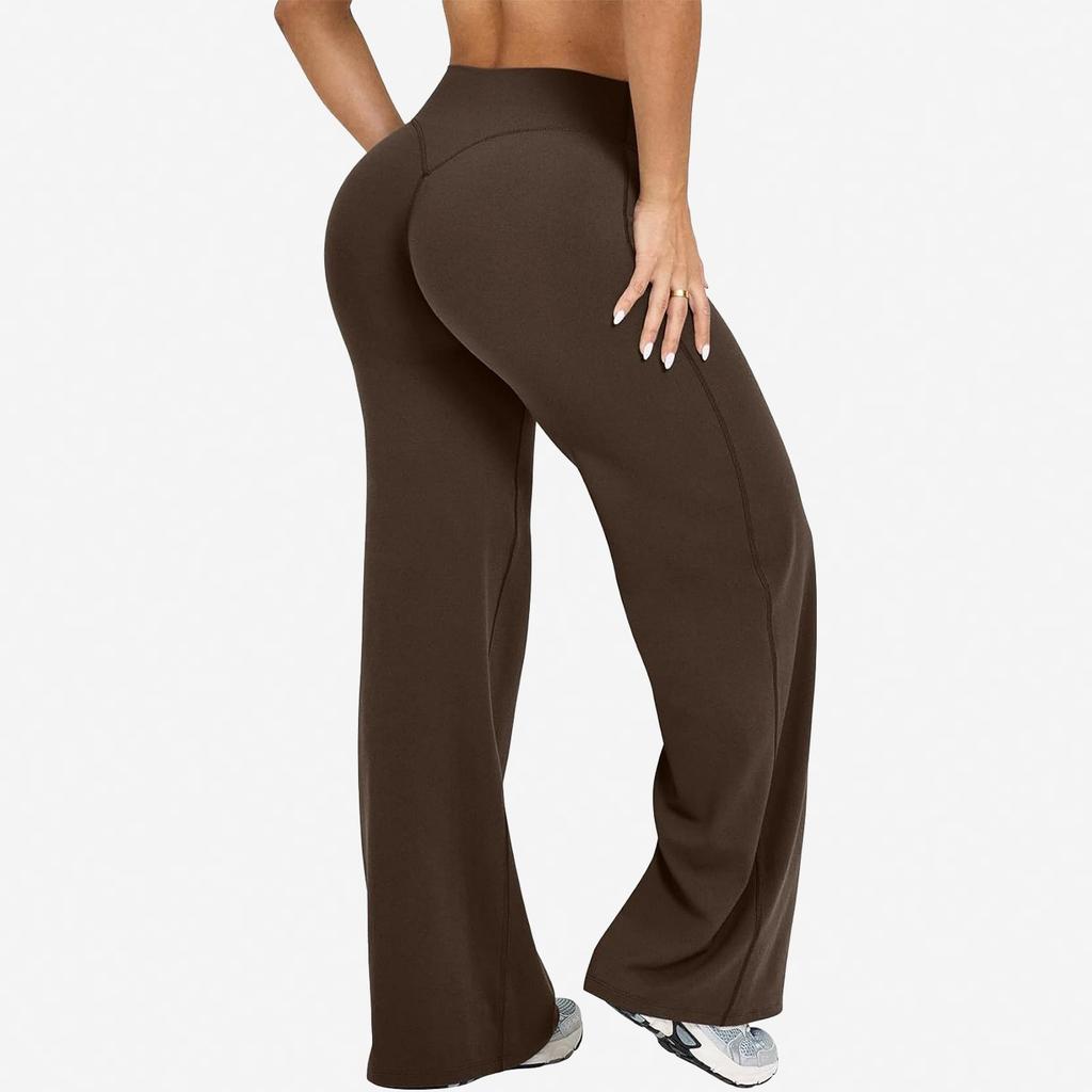 Women's High Waist Flared Yoga Pants Slim Fit Solid Color Stretch Workout Wide Leg Trousers