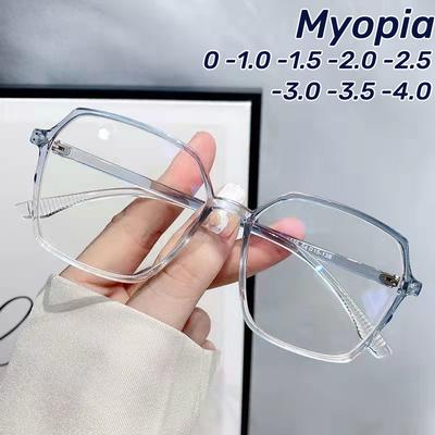 Oversized Square Frame Prescription Myopia Eyewear Polyhedral Glasses Anti Blue Light Eye Protection Near Sight Eyeglasses