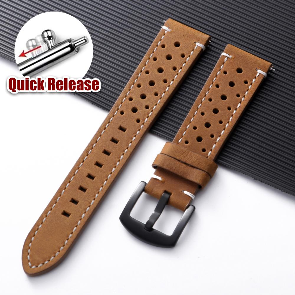 Vintage Handgefertigtes Uhrenarmband 18mm 19mm 20mm 21mm 22mm 24mm Lederarmband Grau Schwarz Braun Atmungsaktiv Porös Smartwatch Uhrenarmband
