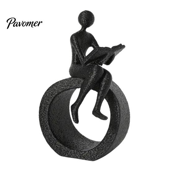 Light Luxury Room Desktop Accessory 3D Printed Reading Figurine, Abstract Reader Statue for Home Hollow Ring Base Decor Decor, Modern Minimalist