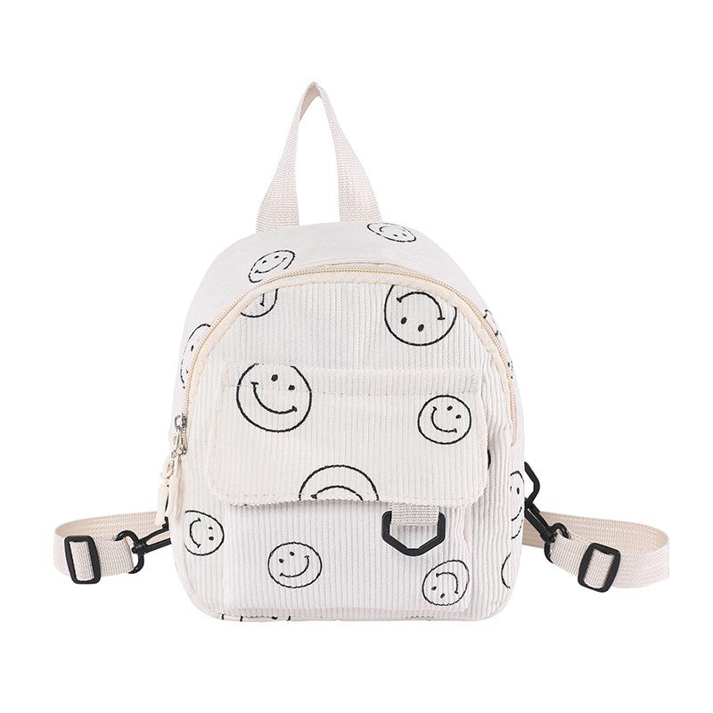 Mini backpack cute smiley face versatile small cosmetic bag corduroy student schoolbag