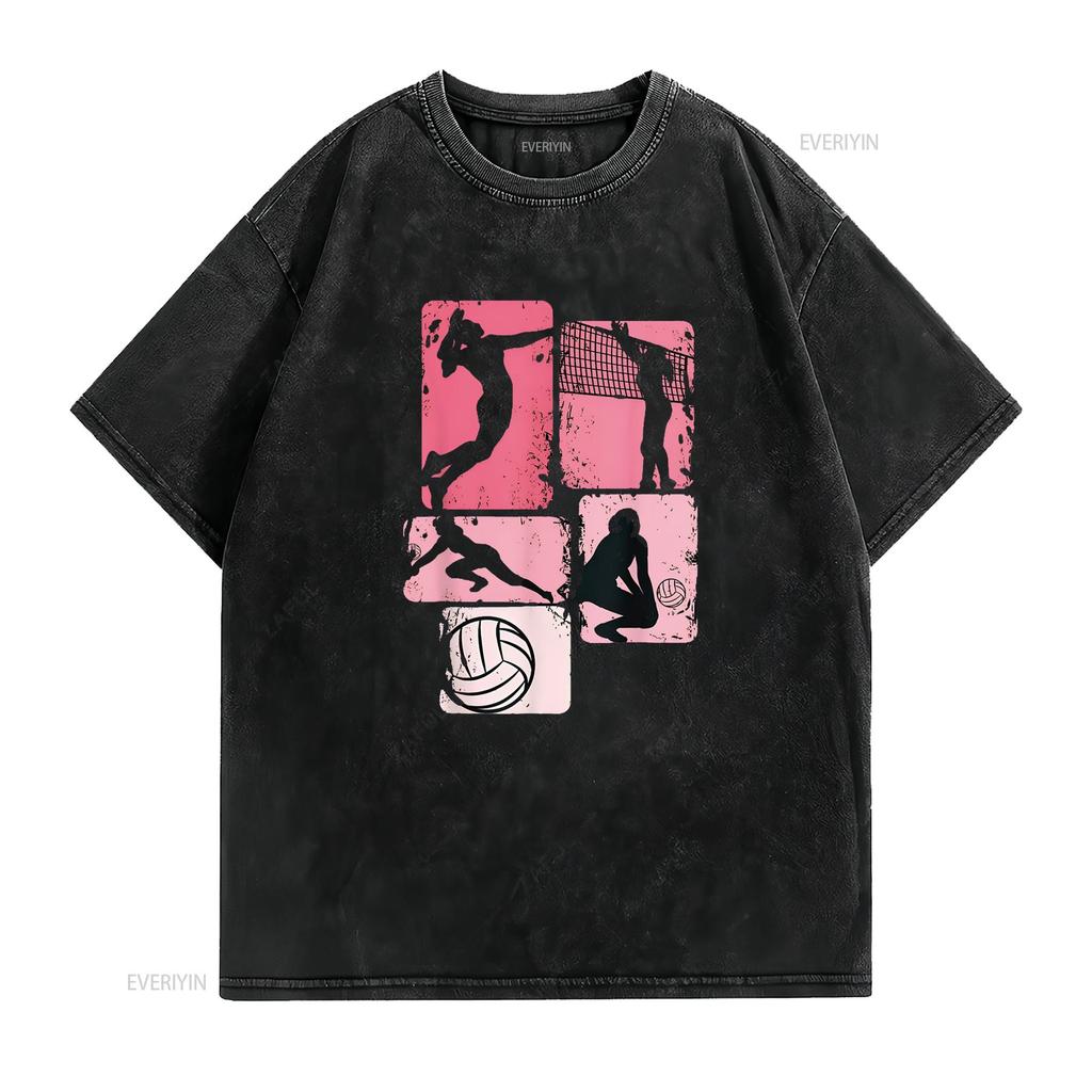 Volleyball Girls Unisex Youth Girl Player T Shirt Vintage Washed Stretched Graphic Soft Unisex Comfortable Homme