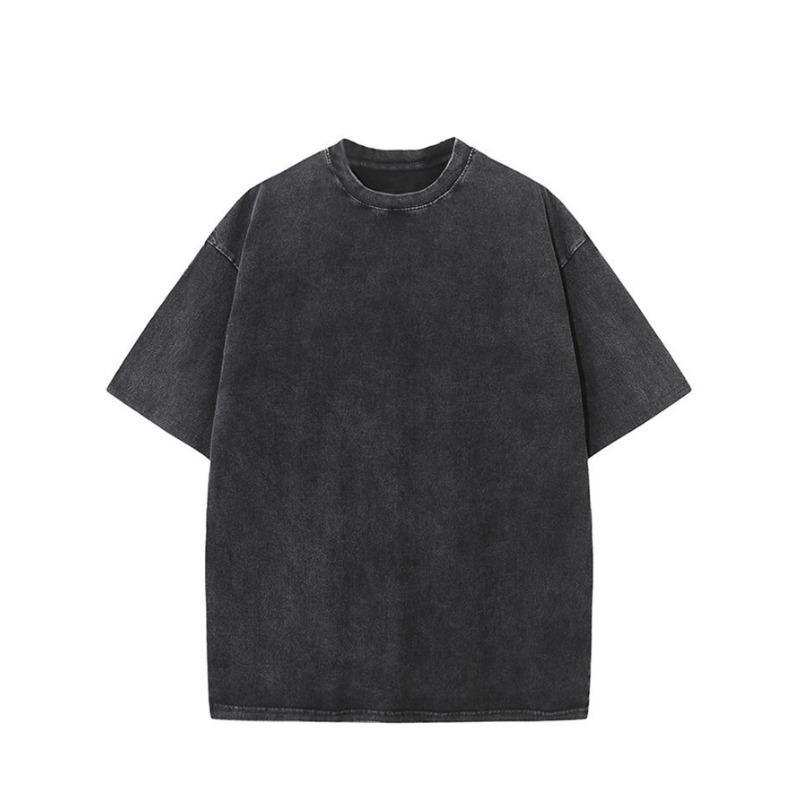 Men's Oversized Washed Gray T-Shirt Vintage Crew Neck Short Sleeve Casual Basic Top