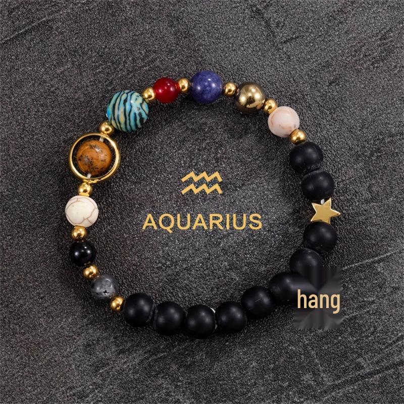 Handmade 12 Zodiac Crystal Bracelets with Natural Stone for Women, Men, and Couples - Featuring Eight Planets Design