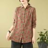 1116 Frühherbst neue literarische und Retro-Druck Baumwoll-Leinen Langarmshirt Damen Herbst locker Mutter-Shirt