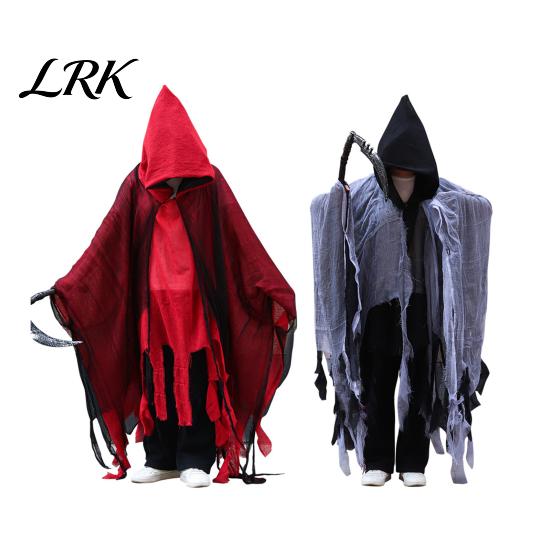 Stage Performance Ghost Cloak Grim Reaper Hooded for Men Women, Adult Scary Gothic Gauze Cape Wizard Cape, Halloween Cosplay Costume Masquerade Party