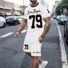 Men's suit casual round-neck short-sleeved pullover T-shirt with print sporty casual pants set