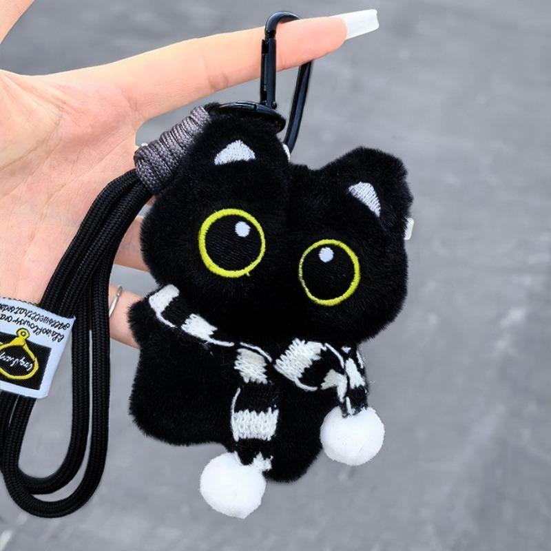 Cute Black Kitty Plush Keychains Soft Kawaii Cat Plshie Doll Pendant Car Keyring Kitten Toy Doll for Friends Brithday Gifts