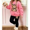 Girls' Leopard Bear Casual Comfortable Soft Loose Pullover Sweatshirt and Leggings 2-Piece Set, New Autumn/Winter, Playful, Sweet and Cool Style