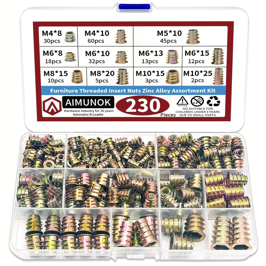 230PCS Zinc Alloy Internal and External Teeth with Female Nuts Furniture Accessories Hexagon Furniture Nuts