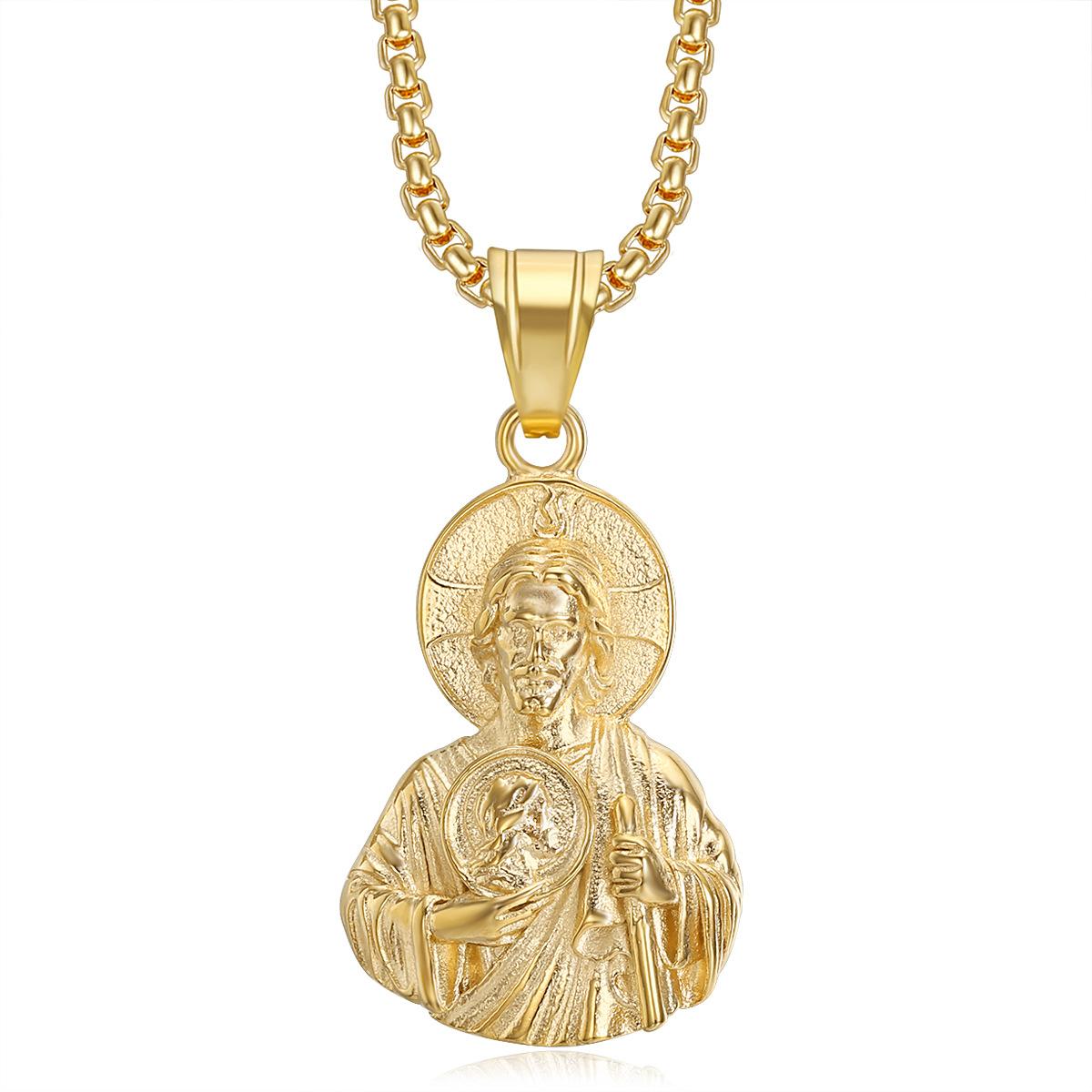

European and American Jewelry Gold-plated St. Jude Bust Pendant Necklace 2026 Fashion Personality Party Wear Accessories 60CM